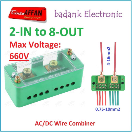 AC/DC Wire Combiner (2-IN to 8-OUT) Junction Box Solar Panel Surya